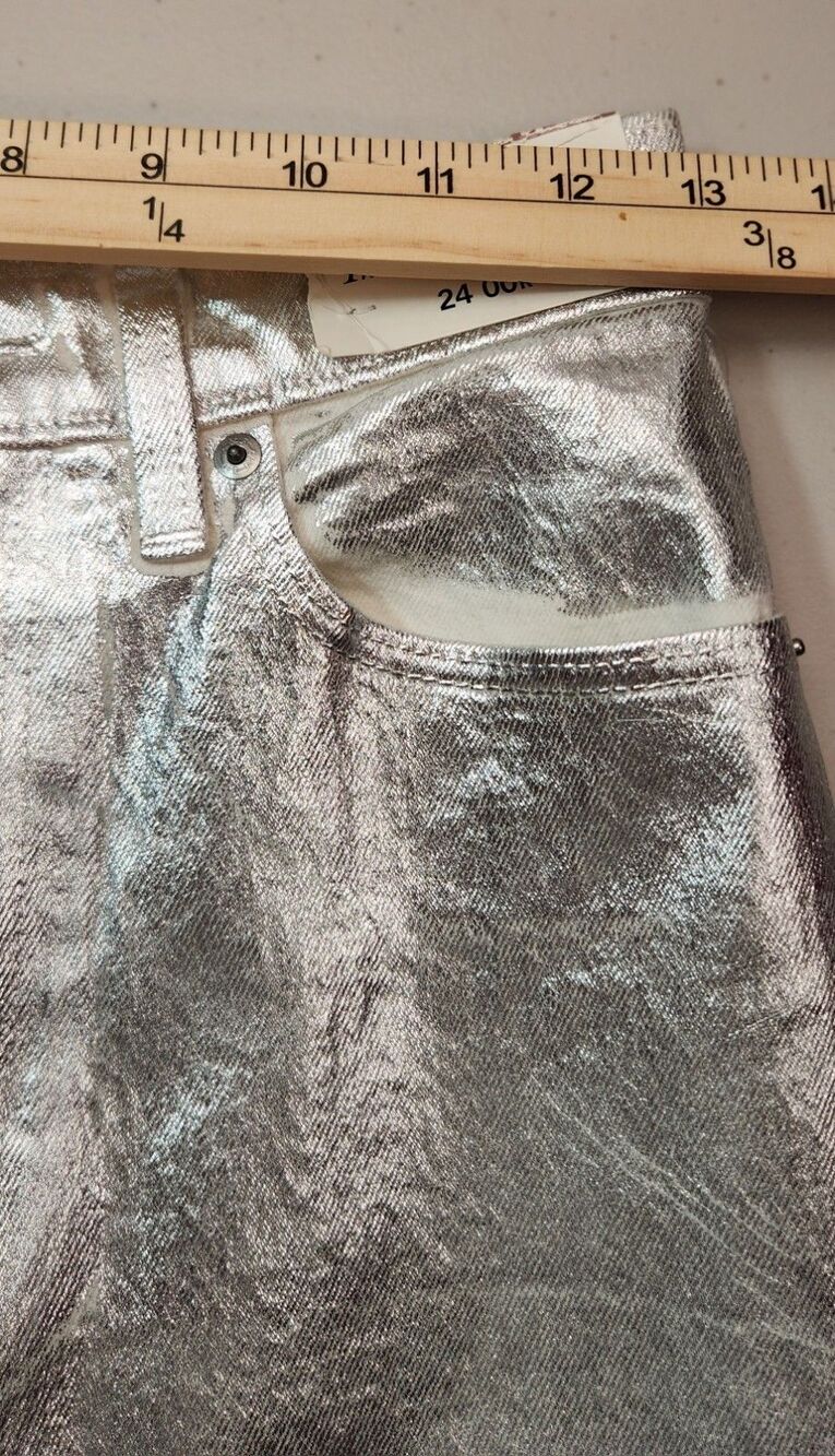 Abercrombie & Fitch 90s Relaxed High Rise Jeans Womens 24 00R Silver Metallic - Picture 5 of 14